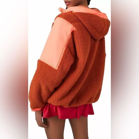 Free People Lead The Pack Neon Coral Pullover Fleece Size medium - Picture 2 of 7